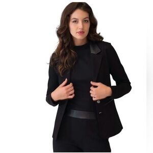 Adrienne Landau Black Sculpt Blazer with Faux Leather Collar with Pockets.